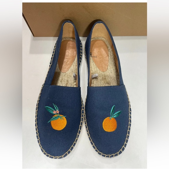 New In Box J Crew Embroidered Oranges espadrilles AX845 $79.50 Sz 8 Navy - Picture 4 of 6